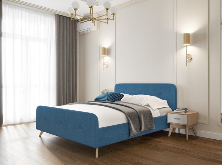 Кровать 1,5-спальная Сиерра 1400 (без основания) Аура голубой в Петрозаводске - изображение 1