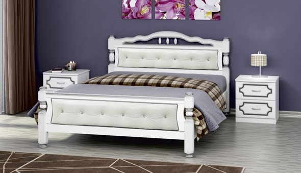 Кровать двуспальная Карина-11 (Белый Жемчуг, светлая обивка) 160х200 в Петрозаводске - изображение