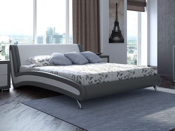 Кровать 2-спальная Corso-2 160х200, Экокожа (Серый с белым) в Петрозаводске - изображение