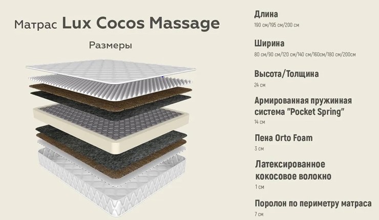Матрас Lux Cocos Massage 24 в Петрозаводске - изображение 3