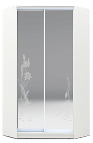 Шкаф угловой 2300х1103, ХИТ У-23-4-66-01, цапля, 2 зеркала, белая шагрень в Петрозаводске - предосмотр