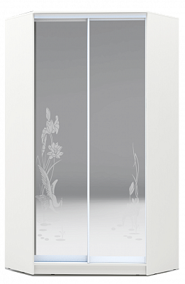 Шкаф угловой 2300х1103, ХИТ У-23-4-66-01, цапля, 2 зеркала, белая шагрень в Петрозаводске - изображение