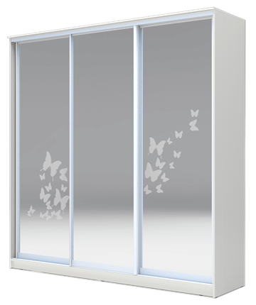 Шкаф 2400х1770х620 три зеркала, Бабочки ХИТ 24-18/2-656-05 Белая Шагрень в Петрозаводске - изображение
