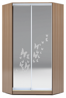 Шкаф угловой 2300х1103, ХИТ У-23-4-66-05, бабочки, 2 зеркала, шимо темный в Петрозаводске - изображение