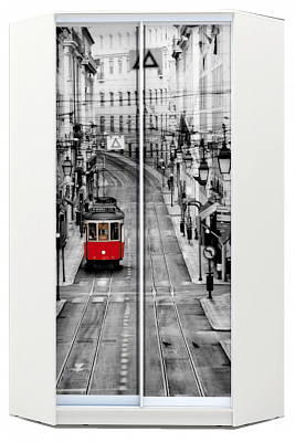 Шкаф угловой 2200х1103, ХИТ У-22-4-77-01, Лондон трамвай, белая шагрень в Петрозаводске - изображение