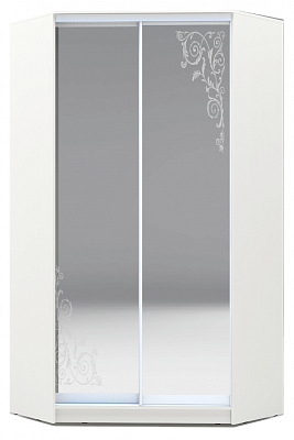 Угловой шкаф 2300х1103, ХИТ У-23-4-66-09, Орнамент, 2 зеркала, белая шагрень в Петрозаводске - изображение