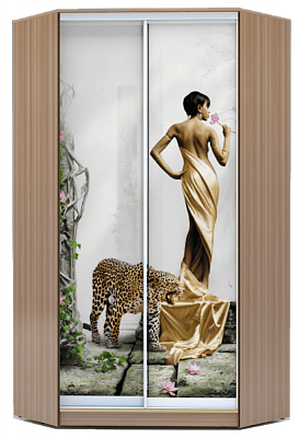 Шкаф угловой 2200х1103, ХИТ У-22-4-77-03, Девушка с леопардом, шимо темный в Петрозаводске - изображение