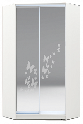 Шкаф-купе 2300х1103, ХИТ У-23-4-66-05, бабочки, 2 зеркала, белая шагрень в Петрозаводске - изображение