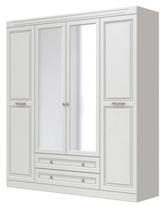 Шкаф четырехдверный в спальню Олимп ШР-4 (Белый) 2 зеркала в Петрозаводске - предосмотр