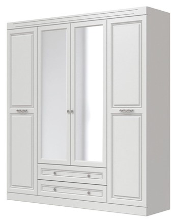 Шкаф четырехдверный в спальню Олимп ШР-4 (Белый) 2 зеркала в Петрозаводске - изображение