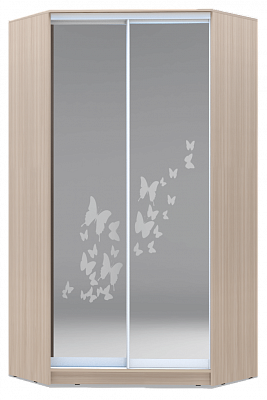 Шкаф угловой 2200х1103, ХИТ У-22-4-66-05, бабочки, 2 зеркала, шимо светлый в Петрозаводске - изображение