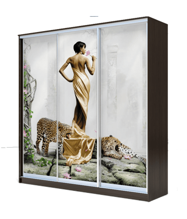 Шкаф 3-х створчатый 2300х2000х620, наполнение №2, Девушка с леопардом ХИТ 23-20-777-03 Венге Аруба в Петрозаводске - изображение