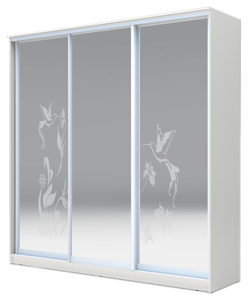 Шкаф 3-х дверный 2400х1770х620 три зеркала, Колибри ХИТ 24-18-656-03 Белая Шагрень в Петрозаводске - изображение