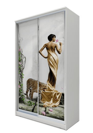 Шкаф 2400х1682х620, Девушка с леопардом ХИТ 24-17-77-03 Белая шагрень в Петрозаводске - изображение