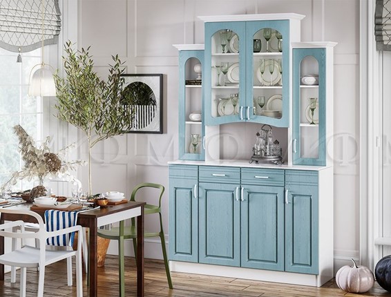 Кухонный шкаф Констанция 4-х створчатый, голубой в Петрозаводске - изображение