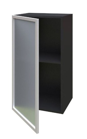 Шкаф кухонный 400 Шервуд, со стеклом левый ЛД 281.321.000.022, серый/черный в Петрозаводске - изображение 1