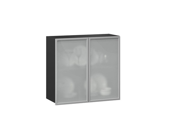 Шкаф на кухню 800, Шервуд, со стеклом ЛД 281.361.000.030, серый/черный в Петрозаводске - изображение