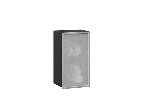 Кухонный шкаф 400 Шервуд, со стеклом правый ЛД 281.322.000.023, серый/черный в Петрозаводске - изображение