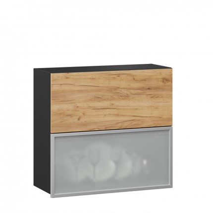Кухонный шкаф 800 горизонтальный, Шервуд, ЛД 281.981.000.049, со стеклом, черный/дуб золотой в Петрозаводске - изображение