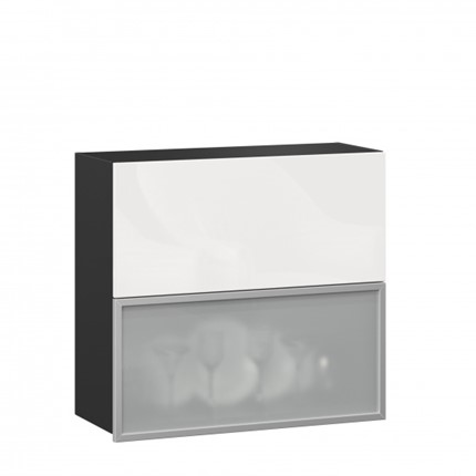 Шкаф настенный 800 горизонтальный, Шервуд, ЛД 281.981.000.088, со стеклом, черный/белый глянец в Петрозаводске - изображение