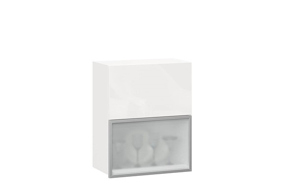 Шкаф кухонный горизонтальный 600 Шервуд, ЛД 281.971.000.174, со стеклом, белый/белый глянец в Петрозаводске - изображение
