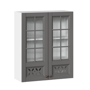 Кухонный шкаф Амели-3 800 высокий со стеклом ЛД 299.460.000.050, Белый/Оникс серый в Петрозаводске