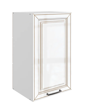 Кухонный шкаф Атланта L400 Н720 (1 дв. гл.) эмаль (белый/белый глянец патина золото) в Петрозаводске - изображение