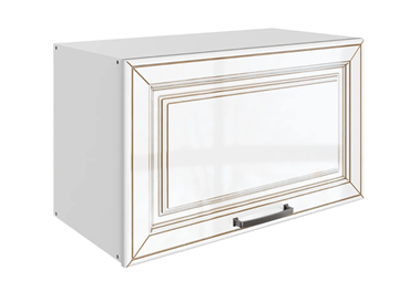 Навесной кухонный шкаф Атланта L600 Н360 (1 дв. гл.) эмаль (белый/белый глянец патина золото) в Петрозаводске - предосмотр