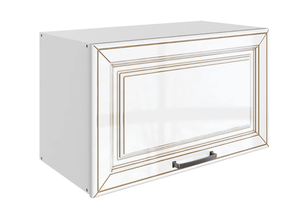 Навесной кухонный шкаф Атланта L600 Н360 (1 дв. гл.) эмаль (белый/белый глянец патина золото) в Петрозаводске - изображение