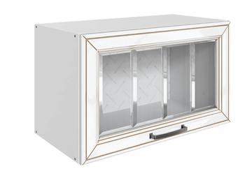 Кухонный навесной шкаф Атланта L600 Н360 (1 дв. рам.) эмаль (белый/белый глянец патина золото) в Петрозаводске - предосмотр