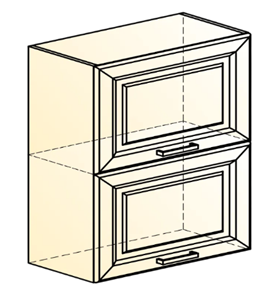 Кухонный шкаф Атланта L600 Н720 (2 дв. гл. гориз.) эмаль (белый/белый глянец патина золото) в Петрозаводске - предосмотр 1