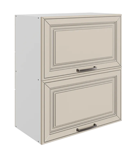 Кухонный навесной шкаф Атланта L600 Н720 (2 дв. гл. гориз.) эмаль (белый/сливки патина платина) в Петрозаводске - предосмотр