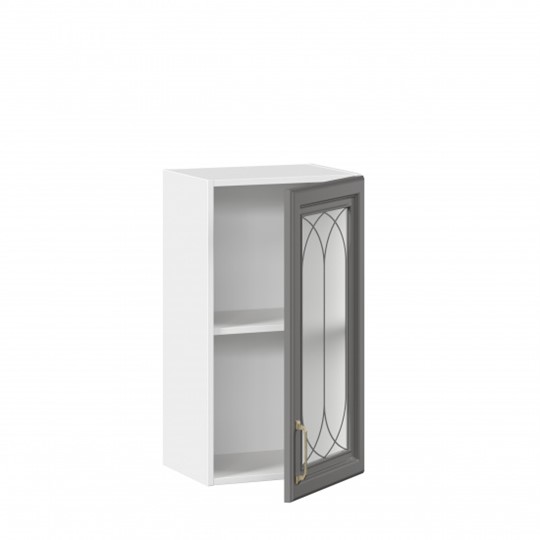 Шкаф кухонный Джелатто 400 со стеклом ЛД 241.320.000.102, Белый/Оникс серый в Петрозаводске - изображение 1