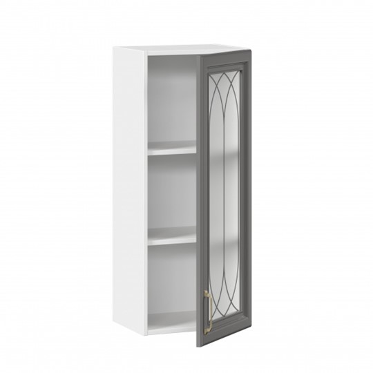 Кухонный шкаф Джелатто 400 высокий со стеклом ЛД 241.420.000.110, Белый/Оникс серый в Петрозаводске - изображение 1