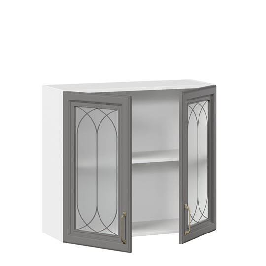 Кухонный шкаф Джелатто 800 со стеклом ЛД 241.360.000.107, Белый/Оникс серый в Петрозаводске - изображение 1