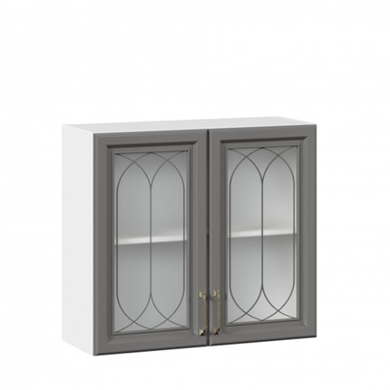 Кухонный шкаф Джелатто 800 со стеклом ЛД 241.360.000.107, Белый/Оникс серый в Петрозаводске - изображение