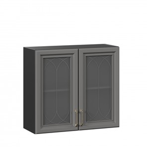 Навесной кухонный шкаф Джелатто 800 со стеклом ЛД 241.360.000.149, Черный/Оникс серый в Петрозаводске