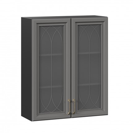 Кухонный шкаф Джелатто 800 высокий со стеклом ЛД 241.460.000.156, Черный/Оникс серый в Петрозаводске - изображение