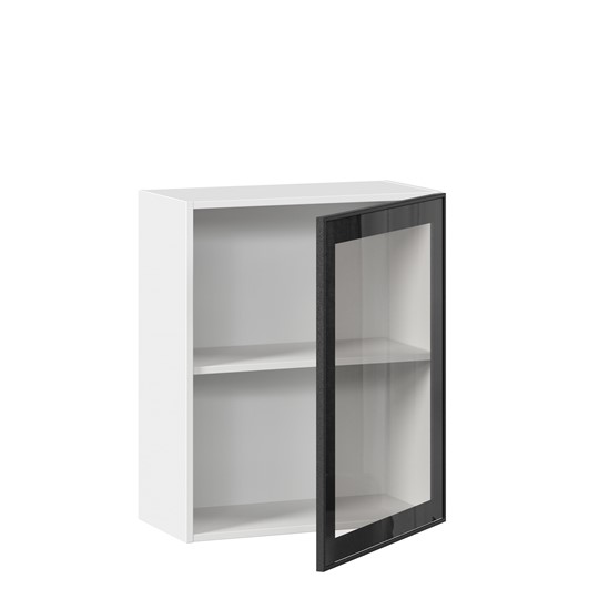 Кухонный навесной шкаф со стеклом 600 Индиго ЛД 298.350.000.105, Белый/Чёрный в Петрозаводске - изображение 1