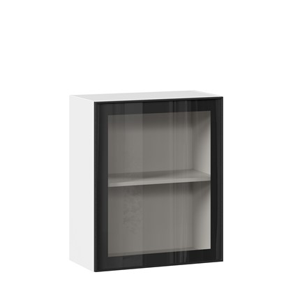 Кухонный навесной шкаф со стеклом 600 Индиго ЛД 298.350.000.105, Белый/Чёрный в Петрозаводске - изображение
