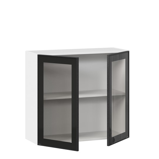 Кухонный навесной шкаф со стеклом 800 Индиго ЛД 298.360.000.023, Белый/Чёрный в Петрозаводске - изображение 1