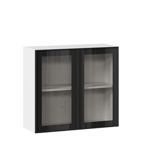 Кухонный навесной шкаф со стеклом 800 Индиго ЛД 298.360.000.023, Белый/Чёрный в Петрозаводске