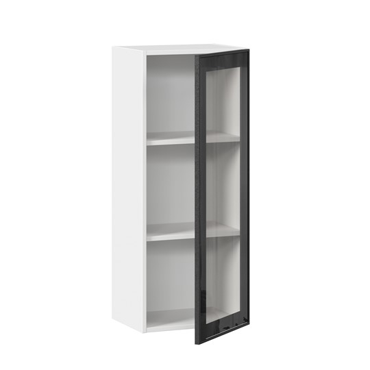 Кухонный шкаф высокий со стеклом 400 Индиго ЛД 298.420.000.026, Белый/Чёрный в Петрозаводске - изображение 1
