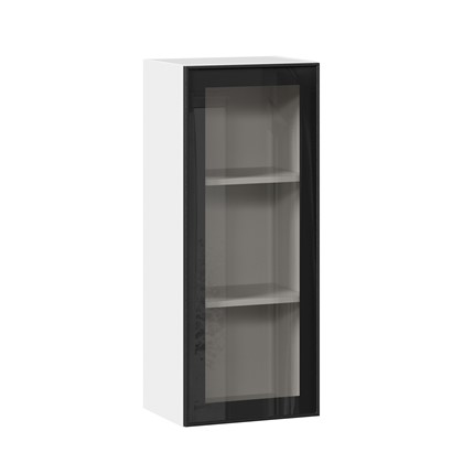 Кухонный шкаф высокий со стеклом 400 Индиго ЛД 298.420.000.026, Белый/Чёрный в Петрозаводске - изображение