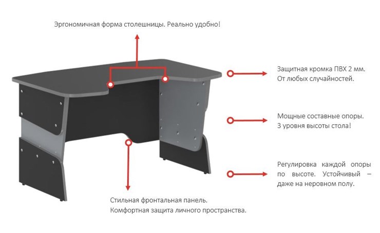 Стол для компьютера SKILLL STG 1385, Антрацит/ Металлик в Петрозаводске - изображение 1