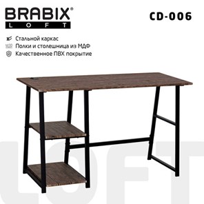 Стол на металлокаркасе BRABIX "LOFT CD-006", 1200х500х730 мм, 2 полки, цвет морёный дуб, 641224 в Петрозаводске