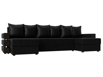 Большой П-образный диван Венеция боннель, Черный (Экокожа) в Петрозаводске - предосмотр