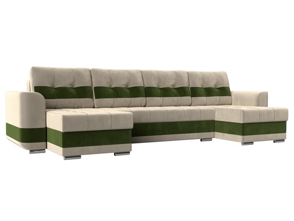 П-образный диван Честер, Бежевый/зеленый (вельвет) в Петрозаводске - изображение
