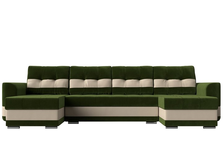 П-образный диван Честер, Зеленый/бежевый (вельвет/экокожа) в Петрозаводске - изображение 1