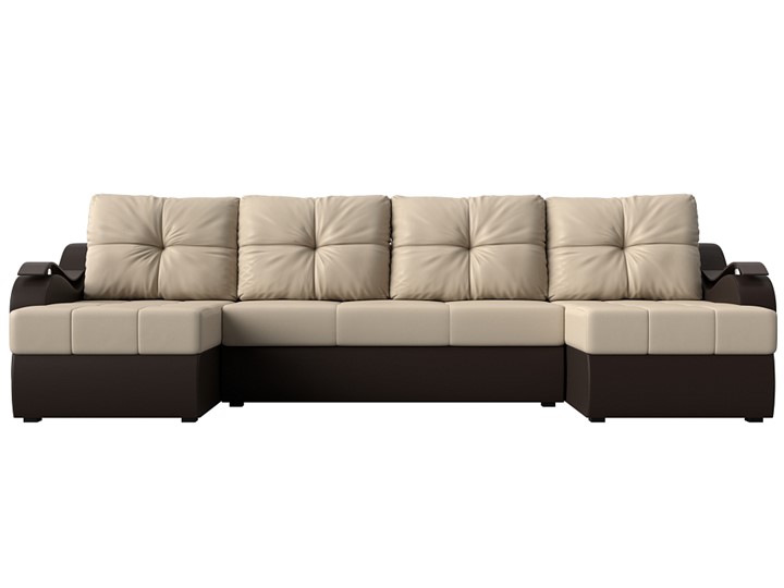 П-образный диван Меркурий П, Бежевый/коричневый (экокожа) в Петрозаводске - изображение 1